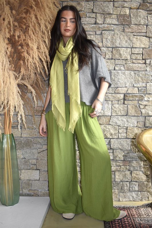 Basso Shirring Wide Leg Pant Verde /24=